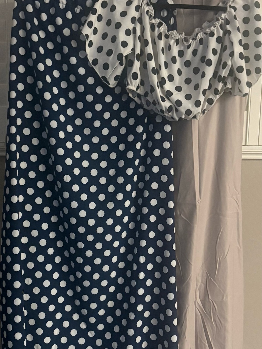 Navy and White Polka Dot Maxi Skirt - Classic Women's A-Line w/ middle top
